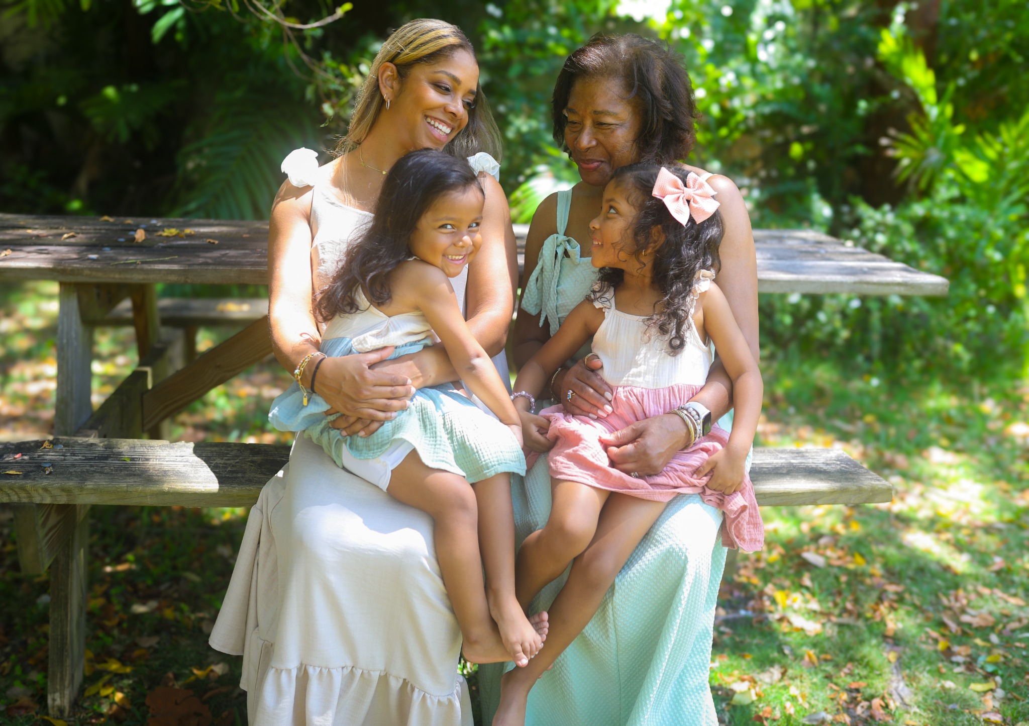 Multi-generation family portrait outdoors
